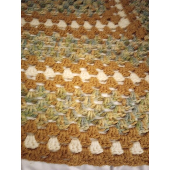 Vintage Handmade Crocheted Earthy Afghan Green Fern Tans & Browns 48" 68" - Picture 2 of 6